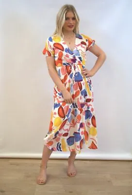 Geo Abstract Print Maxi Wrap Dress With Sleeves  - Sizes 8 10 12 14 16 18 • $89.95