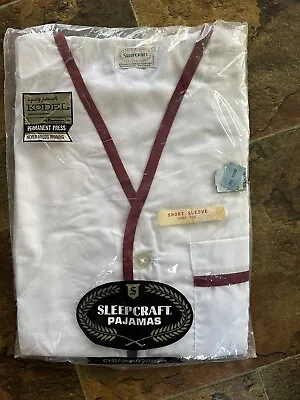 VTG SLEEPCRAFT Tailored Mens White MAROON Piping Pajamas Sealed NEW NOS 2 PIECE • $21.25