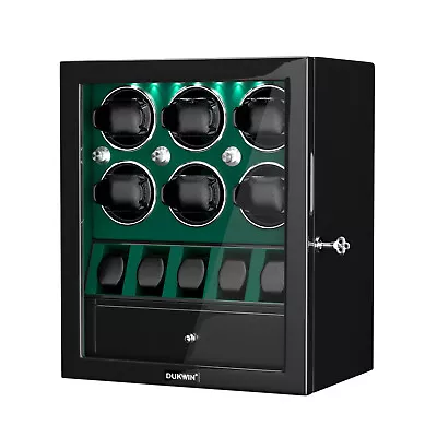 LED Light Automatic 6 Watch Winder Box With 5 Watches Display Storage Box Case • $313.49