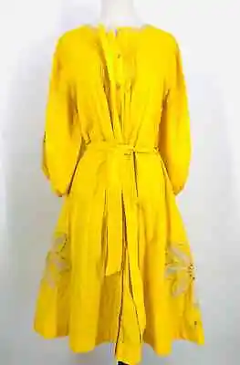 Vero Alfie Size L Yellow/Beige Applique Pleated Designer NEW Dress • $120