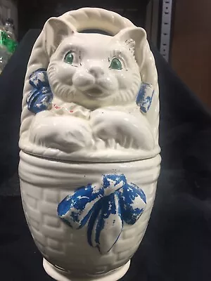 Vintage Cat In Basket Cookie Jar -American Bisque Co • $5