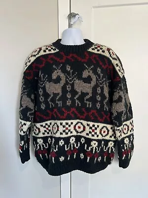 Himalayan Sweater 100% Wool Thick Deer Fair Isle Hand Made In Nepal Men’s L • $74.99