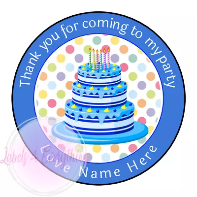 Personalised Happy Birthday Cake Blue Stickers Party Thank You Sweet Cone • £2.25