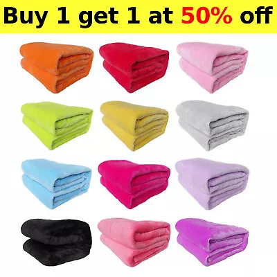 £7.10 • Buy UK Coral Soft Velvet Feel Fleece Sofa Throw Plush Bed Cuddle Blanket Plain Warm