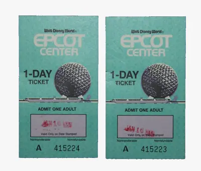 Disney EPCOT Center Admission Tickets Stubs January 16 1985 - Set Of 2 Tickets • $25
