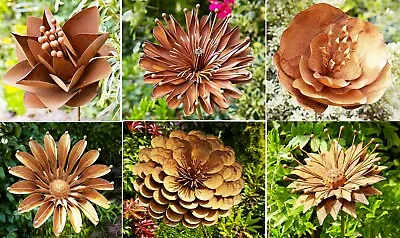 £19.98 • Buy Metal Rust Garden Flowers Stakes - Outdoor Sculpture Decorative Plant Sticks 