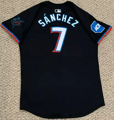 SANCHEZ Size 46 #7 2024 MIAMI MARLINS Game Jersey Issued Black ALT NIKE MLB HOLO • $99.99