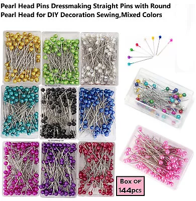 144 Pearl Head Dressmaking Craft Pins Size 40mm X 0.58mm • £2.02