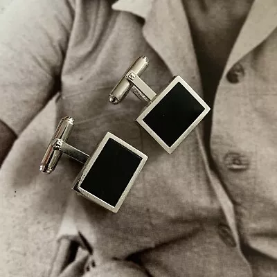 £24.99 • Buy Sterling Silver & Black Cufflinks / Rectangle / Wedding / Men’s Womens / Unisex