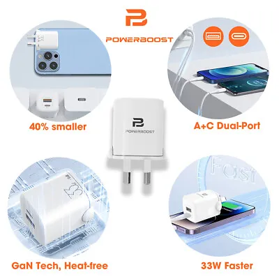 PowerBoost 33W PD QC Dual Ports Fast Wall Charger Compact Rapid Charging Adapter • $9.90