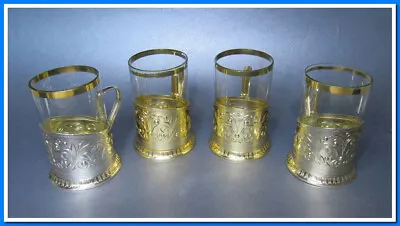 Russian Podstakannik Tea Glass Cup Holders Set 4 USSR 1930 Vintage • $50