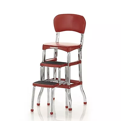 Stylaire Retro Chair + 2-Step Steel Step Stool W/ Pull-Out Steps Red USA • $85.49