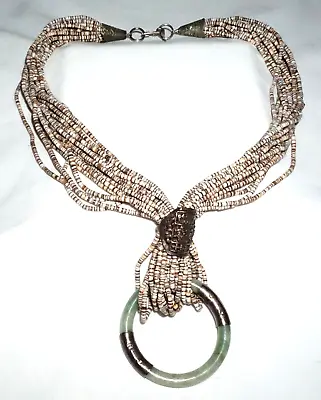 Vtg Shell Bead 18x Strand Necklace W. Jade Bangle Pendant Masha Archer (GeB)#16 • $879