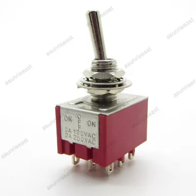 5×Mini Toggle Switch 3PDT 3 Position ON-OFF-ON 9-PIN 250V 2A 120V 5A Red MTS-303 • $6.15