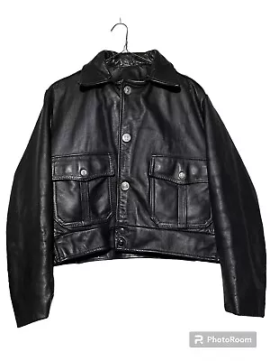 XS Dean’s Crew Police Leather Jacket Motorcycle Military Utility Bomber Black • $139.99