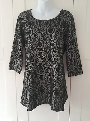 M&S Collection Black/Grey Velour Long Tunic Top Size 20 Ladies Patterned Stretch • £13.99