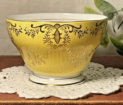 Queen Anne England Bone China 4729 Yellow & Gold Garland Footed Open Sugar Bowl • $35