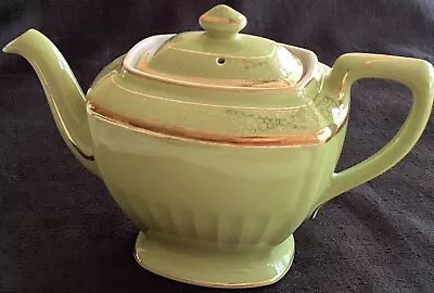 HALL China 6 Cup Teapot W/ Lid Gold & Green • $15.55