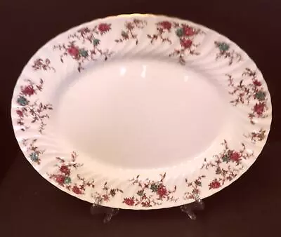 Minton Ancestral Rust Rose & Teal 18  Oval Turkey Platter - Wreath Backstamp • $55.99