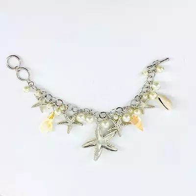 Mermaid Bracelet Starfish Shell Charm Silver Tone Toggle Clasp • $5.97