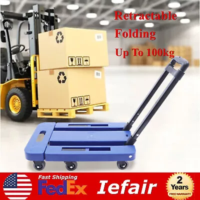Portable Cart Folding Dolly Collapsible Trolley Push Hand Truck Moving Cart Blue • $39.90