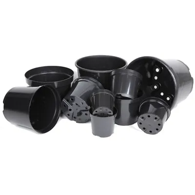 Plant Pots Strong Black Round Plastic Growing Pot 1L 1.5L 2L 3L 5L 7.5L 10L • £9.49