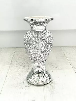 £13.99 • Buy Beautiful Mosaic Glitter Vase Diamond Silver Crystal Decorative Mirror Flower