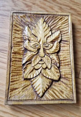 Green Man Hand-made Carved Ornament Wooden Pagan Spirits Size 11 X 15 Cm • £7.22