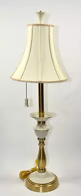 Lenox Quoizel Matelasse 33  Electric Table Lamp Ivory Porcelain Brass With Shade • $179.99