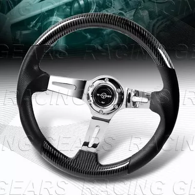 343mm Real Carbon Fiber Leather W-power 4  Deep Dish Chrome Spoke Steering Wheel • $199.95