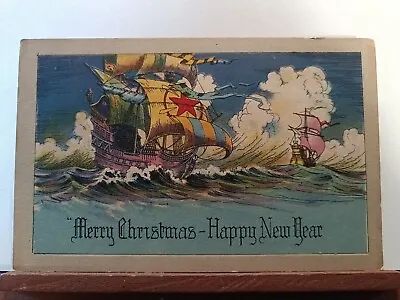 Vintage Postcard. Merry Christmas -Happy New Year. Nautical Ships (Q23) • £14.45