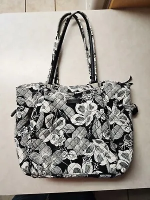 Vera Bradley Bedford Blooms Purse Handbag Black White Floral Retired Tote Bag • $29.99