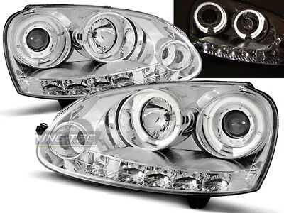 Headlights For VW GOLF 5 V 03-09 Angel Eyes Chrome WorldWide FreeShip US LPVWB7  • $362.78