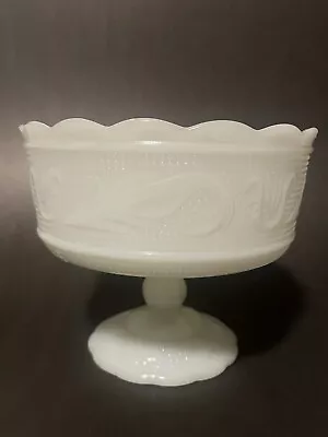 Vintage E.O Brody Co. Milk Glass Pedestal Compote Dish Candy Bowl • $9