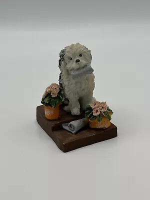 Vintage Resin Miniature Figurine Dog With Newpaper & Plants • $12