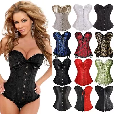 Women Sexy Overbust Bones Corset Burlesque Basque Top Lace-Up Costume Size 6-24 • £14.99