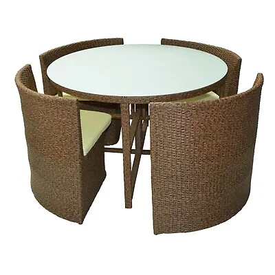 £389.99 • Buy Rattan Dining Set 4 Chairs & Round Table 5 Piece Cube Patio Garden Furniture