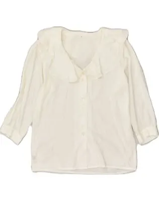 VINTAGE Womens Ruffle Front Shirt Blouse IT 40 Small White AE07 • $14.26