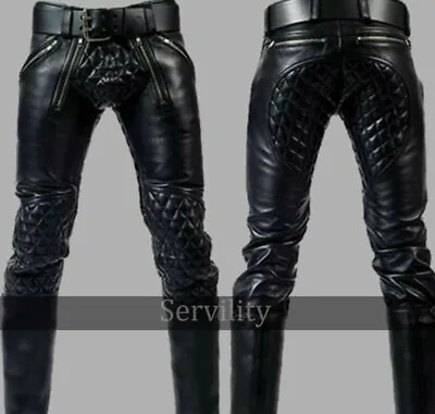 $107.15 • Buy Black Leather Pants/Trousers For Men Biker Leather Breeches Cuir Jeans