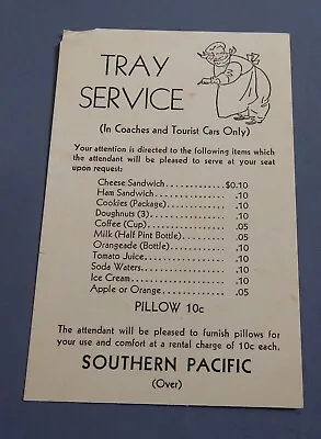 $9.99 • Buy Vintage Antique SOUTHERN PACIFIC Railroad Dining Car Service Card/menu Prices