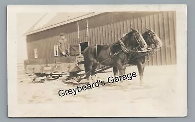 RPPC Horse Drawn Sled Man In Back Farming Barn LA MOILLE IL Real Photo Postcard • $7.99