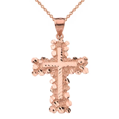 $569.99 • Buy Solid 10k Rose Gold Nugget Cross Large Size Pendant Necklace