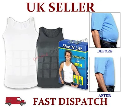 Mens Slimming Body Slim Chest Tummy Shaper Vest Under Shirt Waist Back Support • £7.99