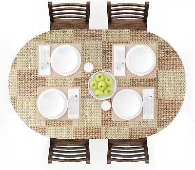 Oval Fitted Vinyl Tablecloth Elastic Edged & Flannel Backing Waterproof Wipeable • $26.99