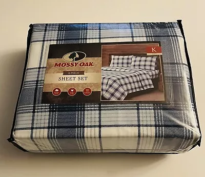 4 Piece Mossy Oak Blue Plaid Sheet Set King Size New In Original Packaging  • $42.99