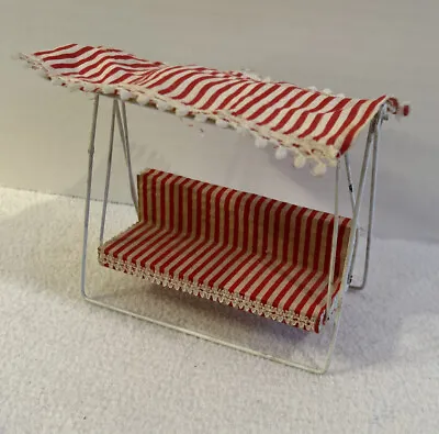 VINTAGE DOLLHOUSE PATIO SWING With AWNING STRIPED RED WHITE Furniture Metal • $29.99