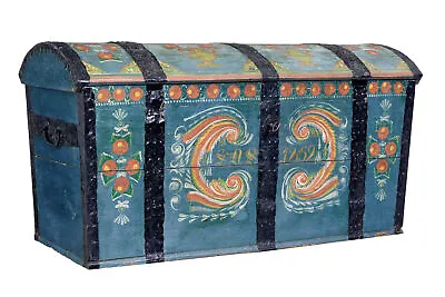 Swedish Mid 19th Century Hand Painted Oak Dome Top Coffer • $3077.29