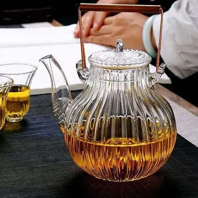 Transparent Tea Pot Household Metal Handle Large Capacity Handmade Craft High • £18.59
