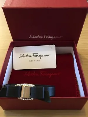 £189.99 • Buy SALVATORE FERRAGAMO Black Leather Vara Bow Adjustable Bracelet.