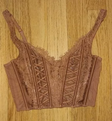 Victoria Secret Very Sexy Unlined Lace Corset- Brown/Gold - XS • £12.49